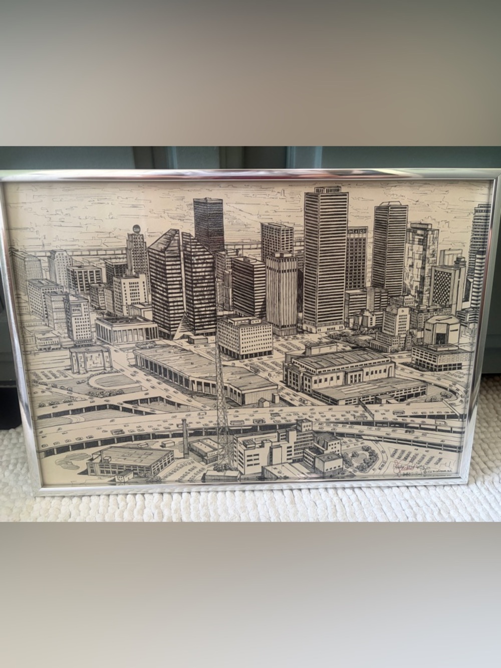 Framed Ink drawing of Houston 1976 Spirit of July 4 Cityscape Wall Art framed - Picture 3 of 10